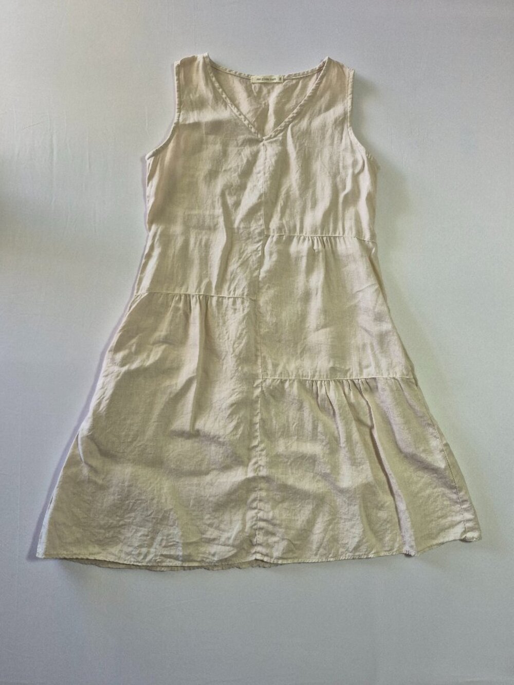 Sea Glass Lane Linen Dress Beige Size XS Sleeveless V-Neck Tiered Midi Coastal